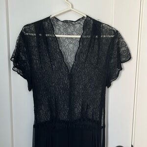 Vintage black lace slip dress sheer gown